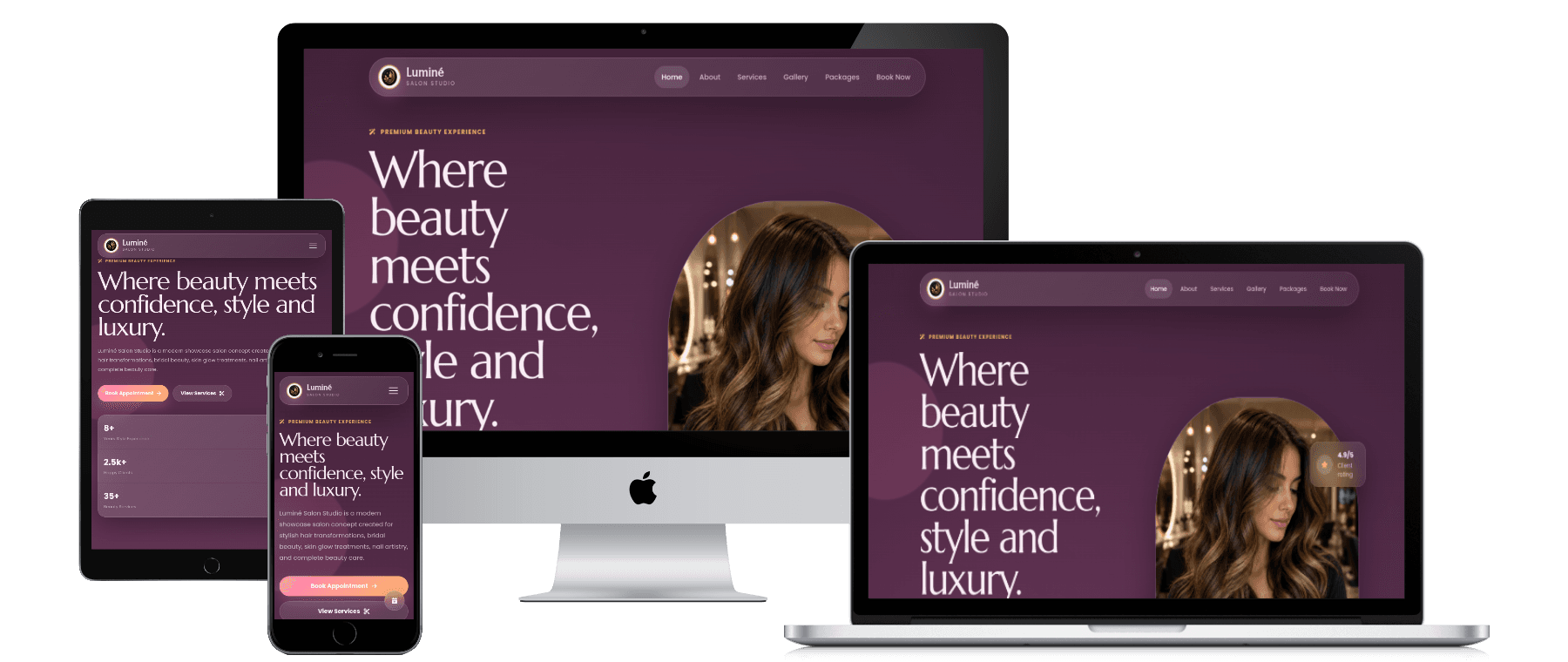 Lumine Salon Studio responsive website mockup across devices